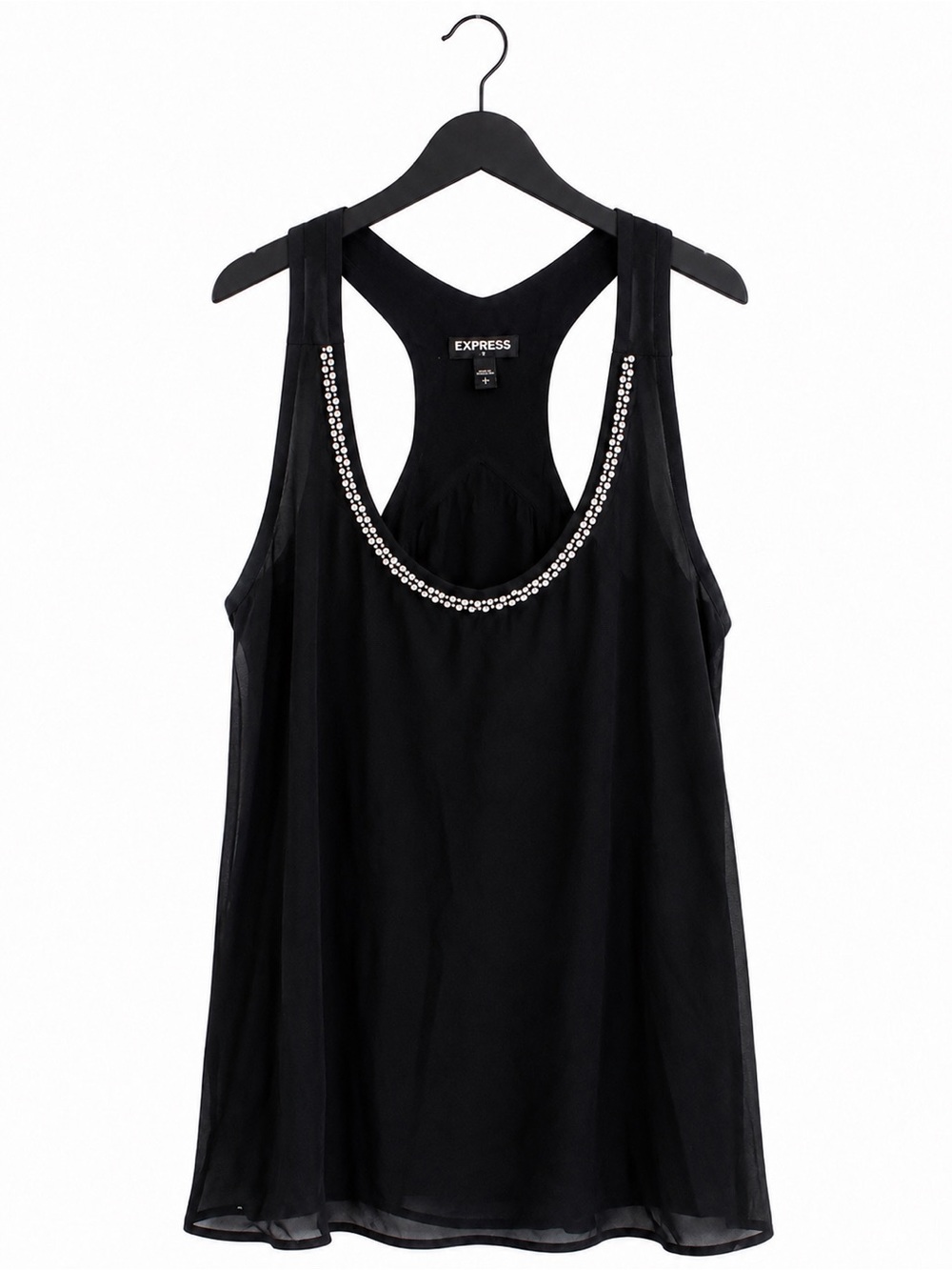 Express Black Rhinestone Racerback Tank Top – Size L